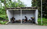 Making coffee in a bus stop